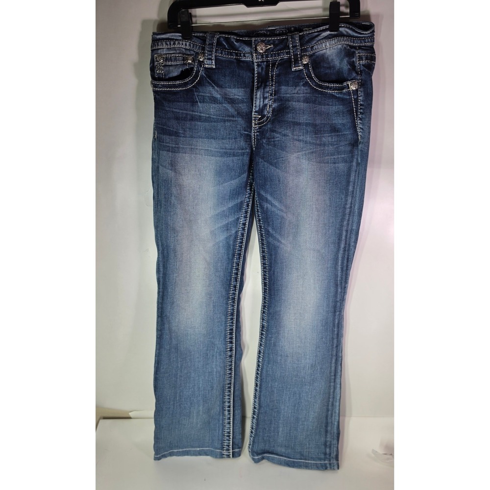 Miss Me Chloe Boot Cut Jeans Womens 30x28 Low Rise Floral Rhinestone JP7314B2